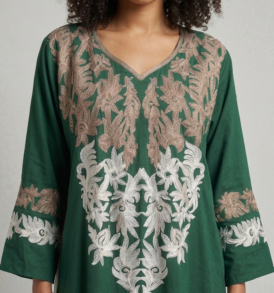 Emerald Blossom Embroidered Abaya